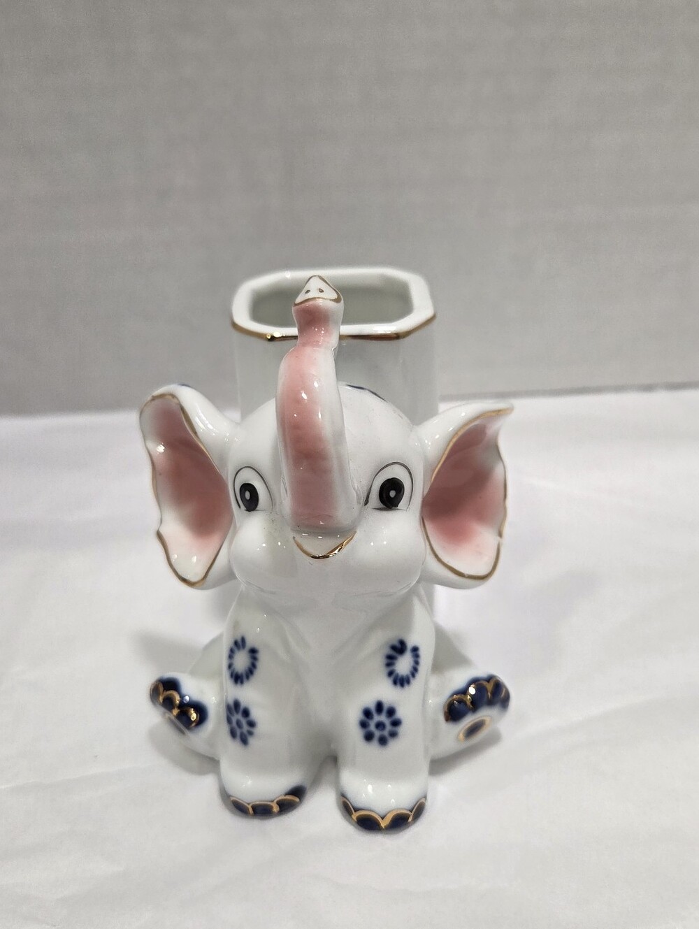 Vintage White Porcelain Elephant Bud Vase
